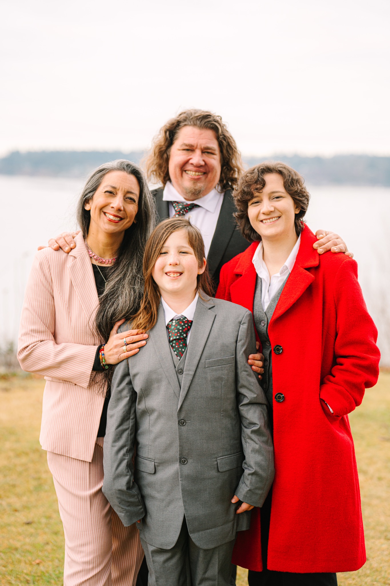 Children in holiday outfits during Bothell WA Christmas mini session