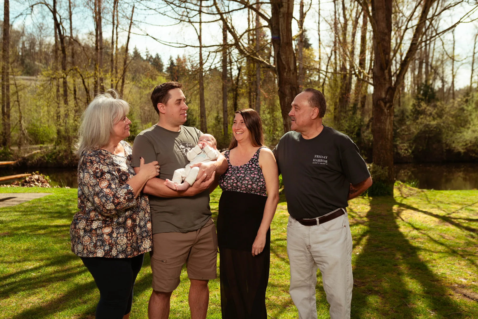 Family of four portrait outdoors during Snohomish County family session