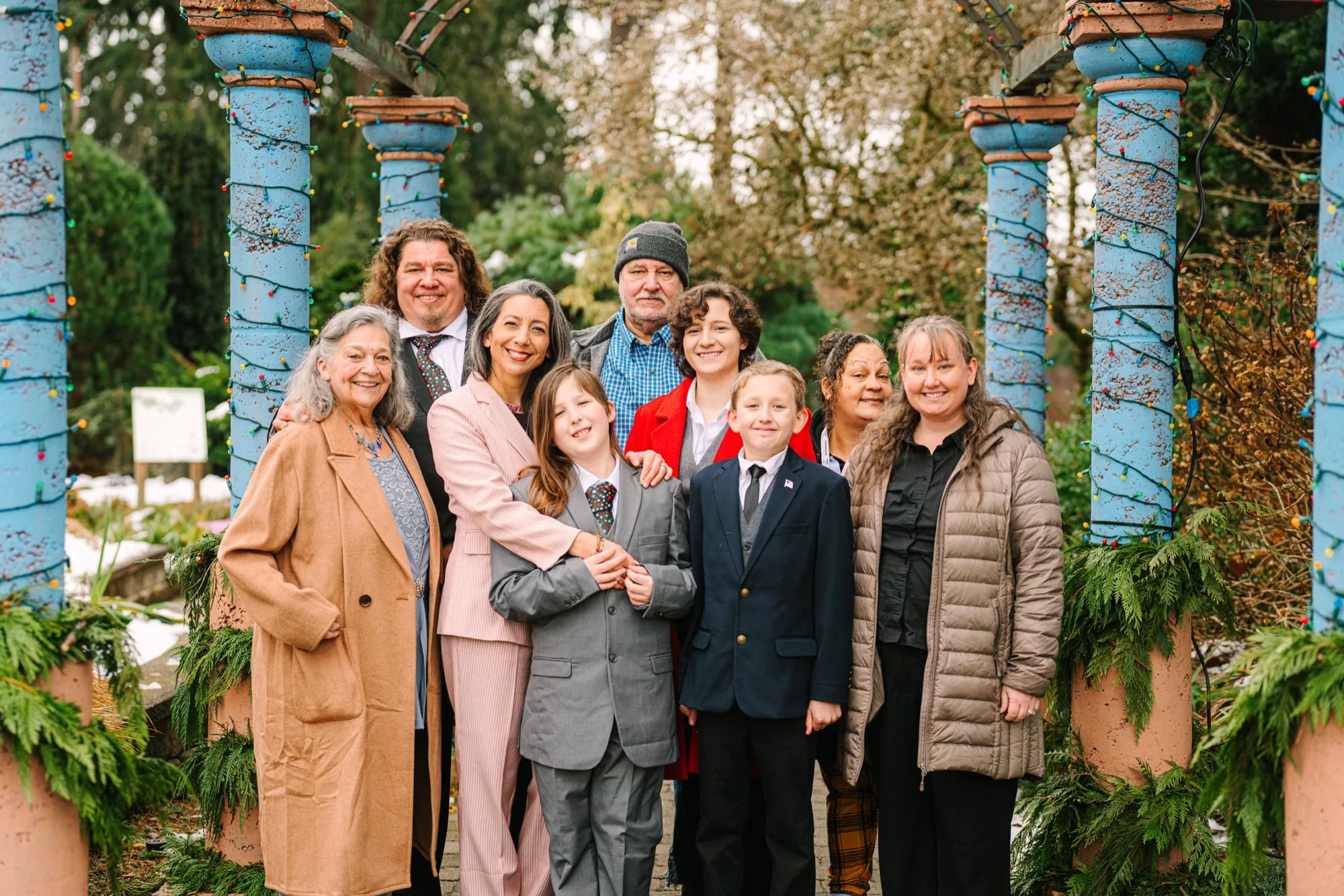 Extended family photographed in a garden for a holiday card — Snohomish County holiday photos