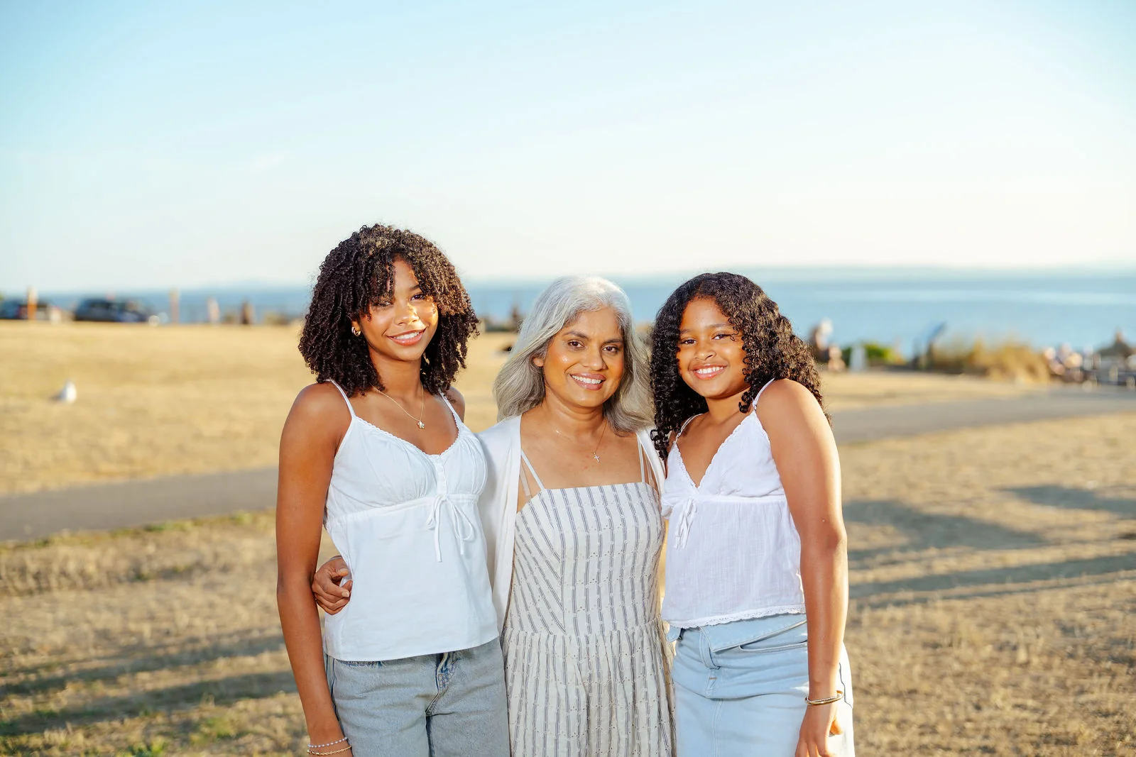 Three of the family together on the beach