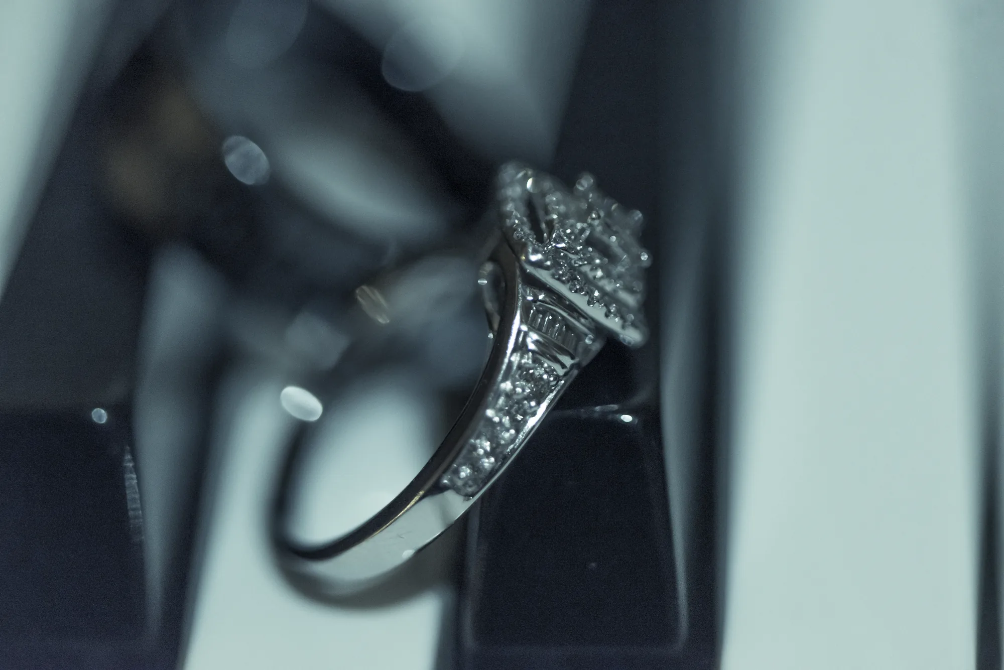 Diamond engagement ring close-up detail shot in Snohomish County wedding