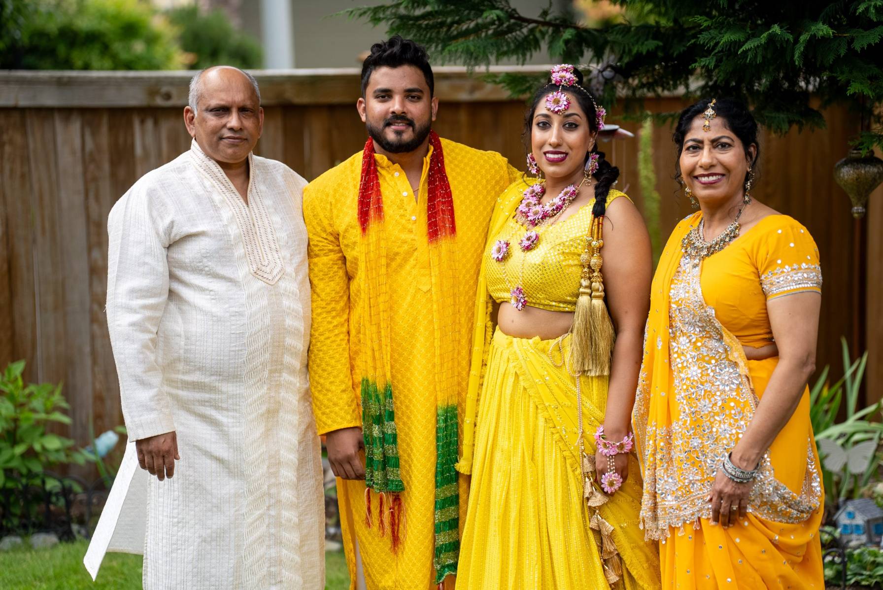 a family group photo a bride and a groom